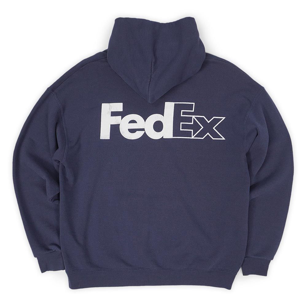 フェデックス FedEx 90s 00s 90-2000年代 ロゴプリント スウェットパーカー 企業ロゴ Leeボディ USA ヴィンテージ アメリカ 古着 メンズ パーカー フェードネイビー 紺 M
