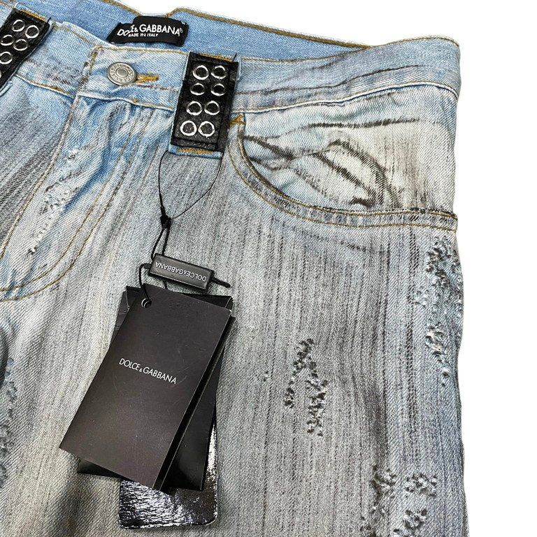 DOLCE&GABBANA 06SSレザーベルトループハトメダメージデニムパンツ