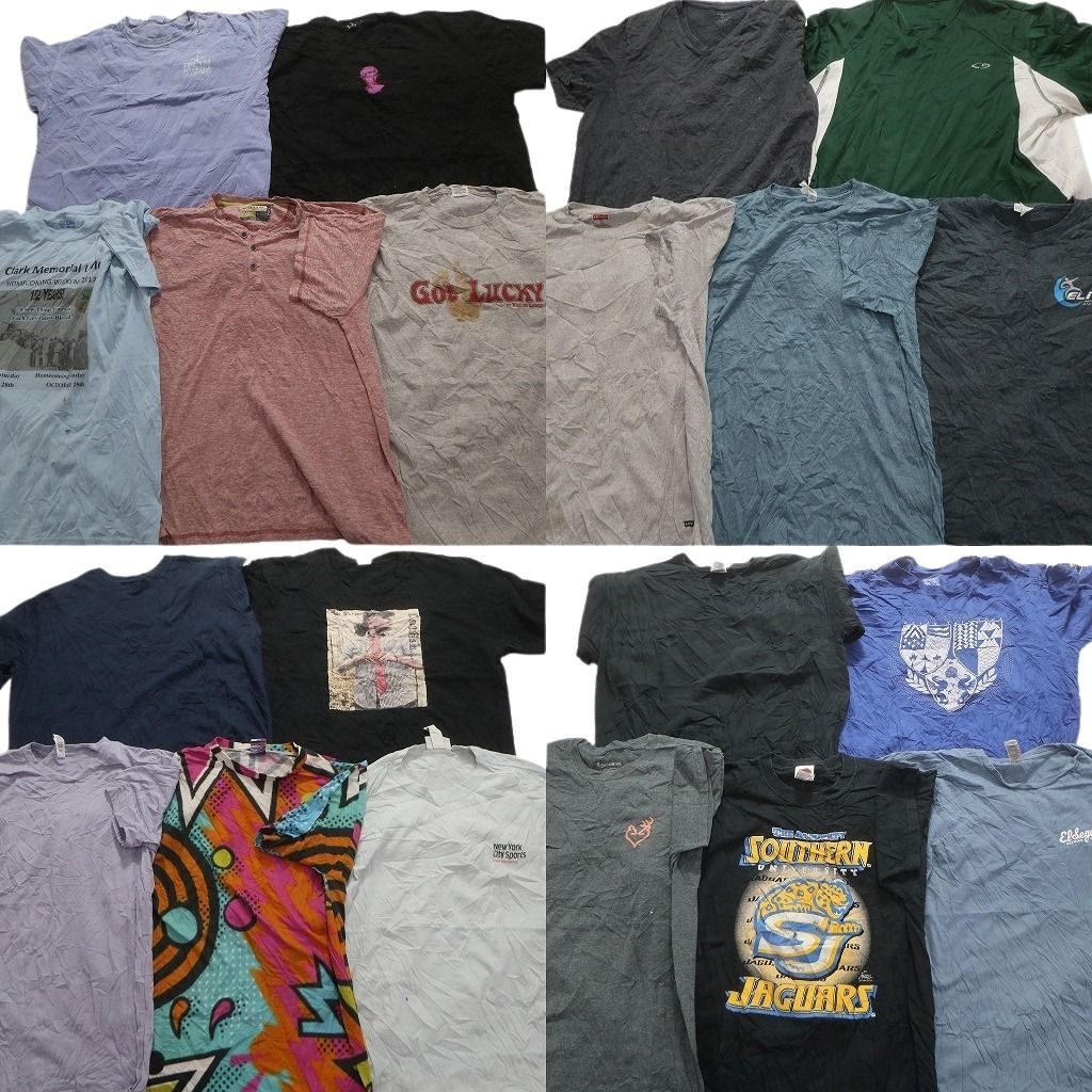 古着卸 まとめ売り カラーmix プリント 半袖Tシャツ 20枚セット (メンズ L ) ヘンリーネック ワンポイント 英字プリント 中古 古着 MZ1039