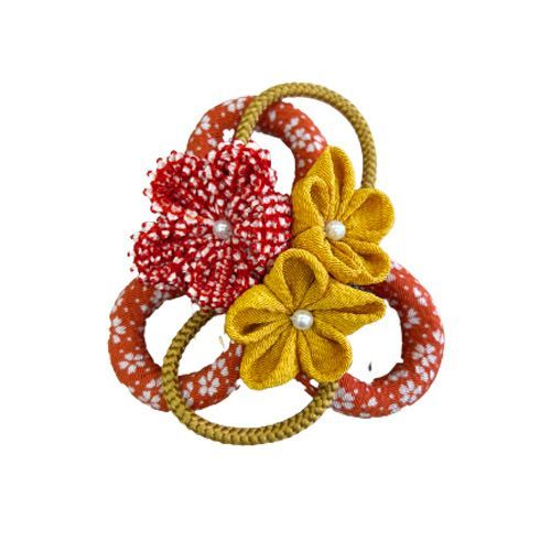 ひまわり柄(ブルー)わんちゃん猫ちゃん用首輪 夏浴衣風(白×黄色)わん