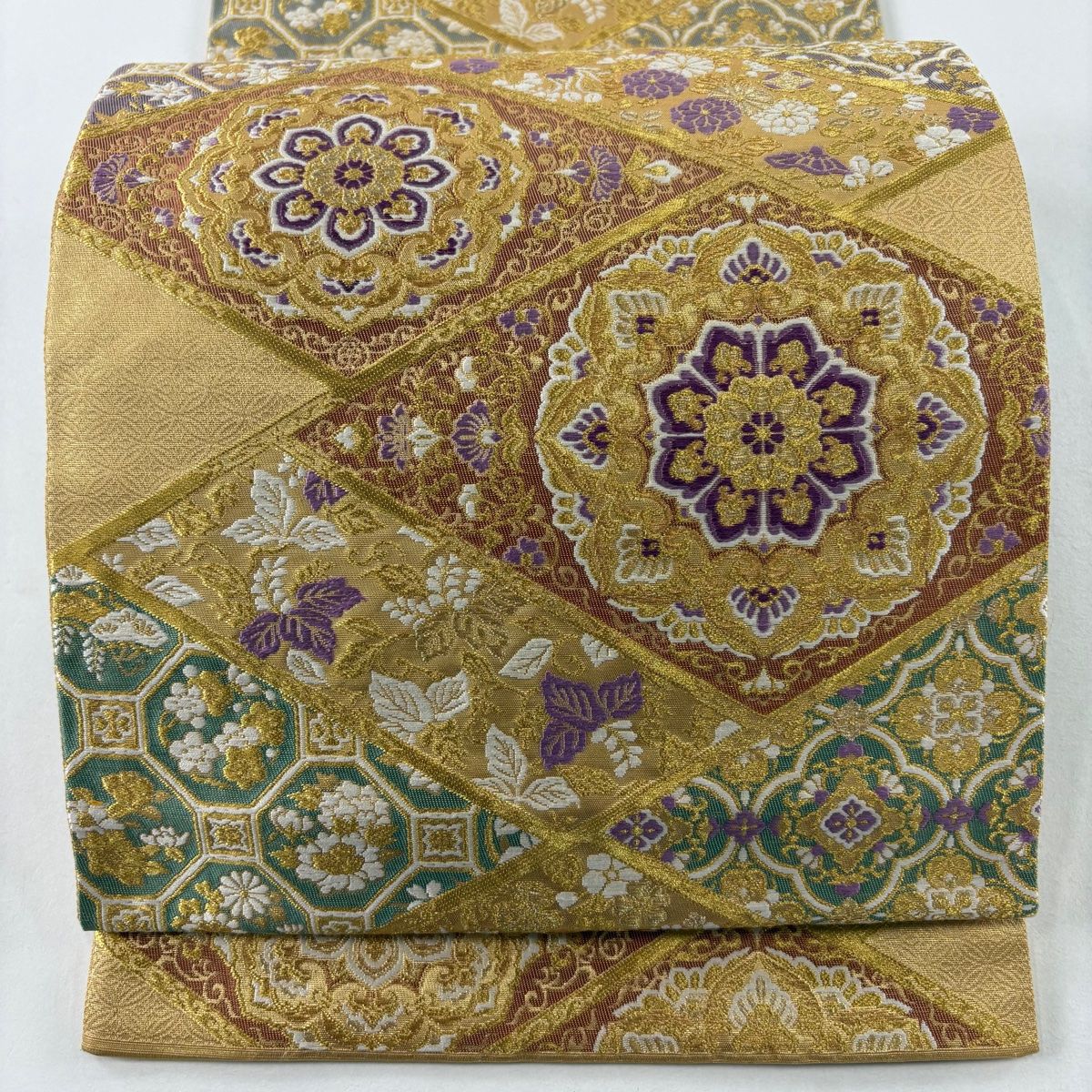【新品】本金箔袋帯 お太鼓柄 わらべ絵草紙暦 袋帯 美品 逸品 じゅらく 落款 じゅらく帝王紫 華文 草花 金糸