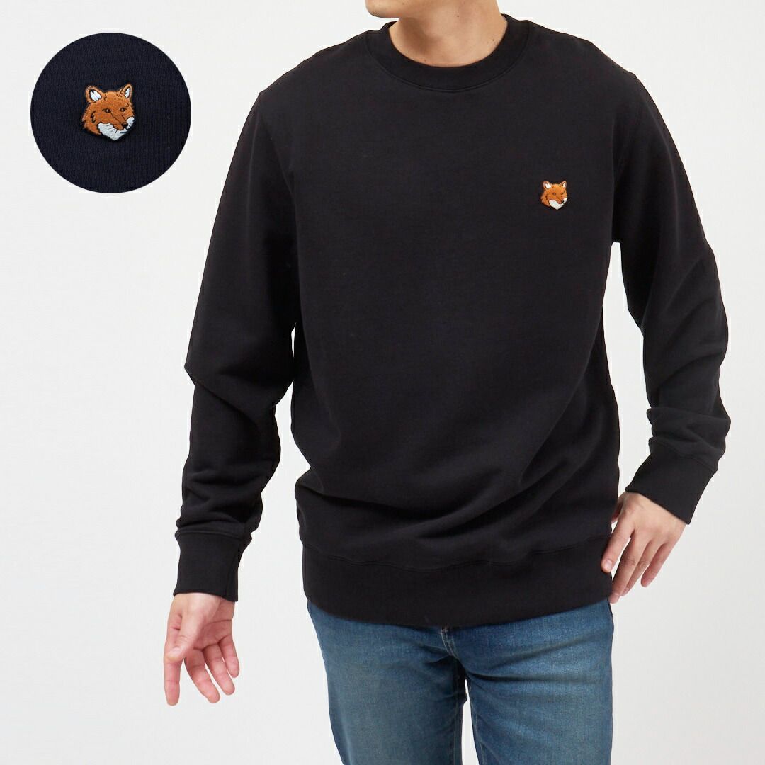 メゾンキツネ MAISON KITSUNE メンズ スウェット トレーナー フォックスヘッド レギュラー スウェットシャツ PM00303KM0340 P199 BLACK