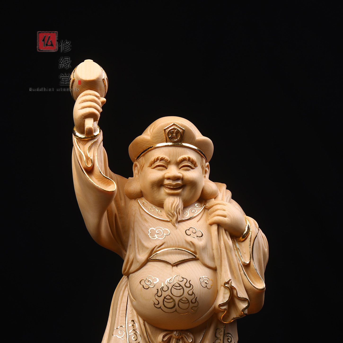 修縁堂】新作 木彫り 仏像 福神大黒天立像 本金 切金 彫刻 檜材 - メルカリ