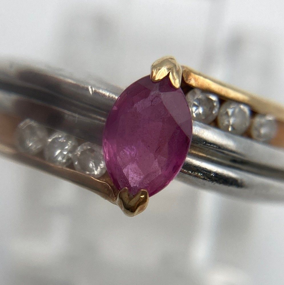 K18/Pt900 ダイヤ0.15ct 色石 リング 11号 金 プラチナ コンビ 中古 D4