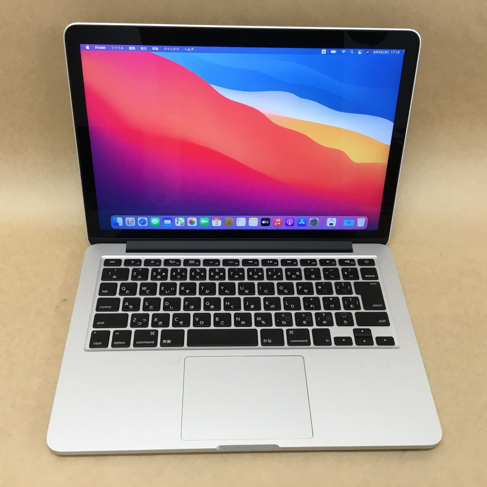 アップル MACBOOKPROCI5-2400 CI5(4258U)-2.4GHZ 8GB SSD256GB 13.3インチ RETINA シルバー A1502 BIGSUR 11.4 LATE 2013