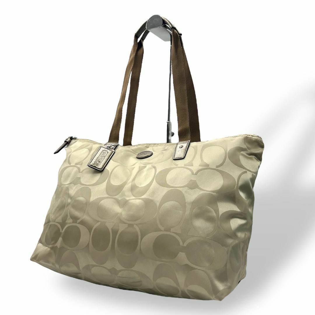 良品 1277 Coach トートバッグ シグネチャー ナイロン ゴールド A4 良品 1277 Coach トートバッグ シグネチャー ナイロン ゴールド