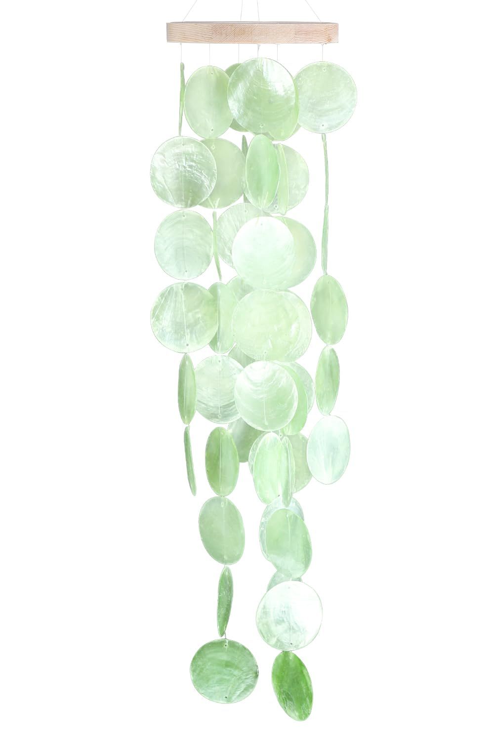 新品 Vindar 屋外用ウィンドチャイム 手作り貝殻風鈴オーシャンテイストチャイム インテリア・ガーデンデコレーション 女性・母・祖母への贈り物 (ライトグリーン)