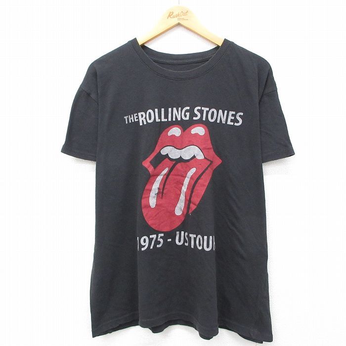 XL/古着 半袖 ロック バンド Tシャツ メンズ ローリングストーンズ 大きいサイズ コットン クルーネック 黒 ブラック 24jun01 中古