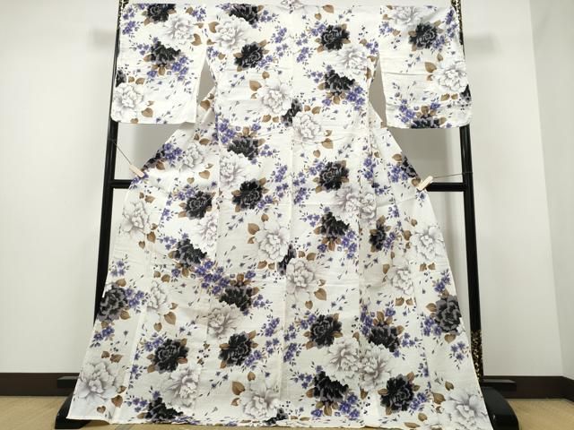 平和屋着物∴夏物 浴衣 縦綿絽 牡丹 金彩 綿 CAAW1125ng