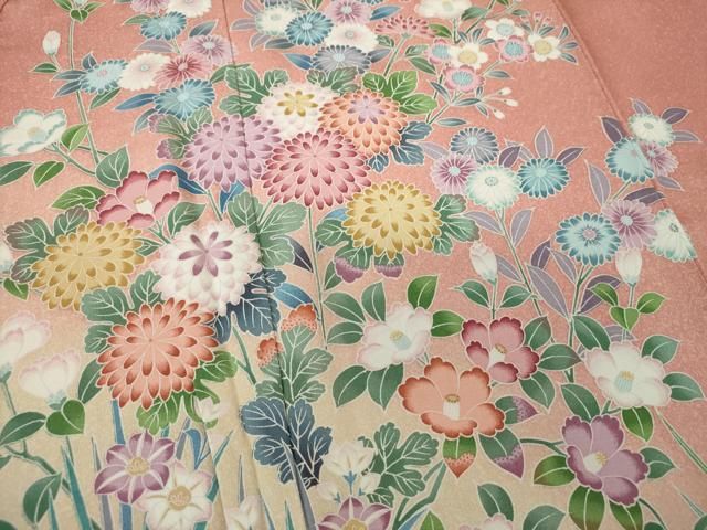 平和屋着物○訪問着 友禅 流水花文 暈し染め 正絹 逸品 DAAS3013ps