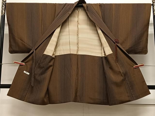 平和屋着物＃男性 道中着 縞 ロング丈 正絹 ♥ CAAX7854ua