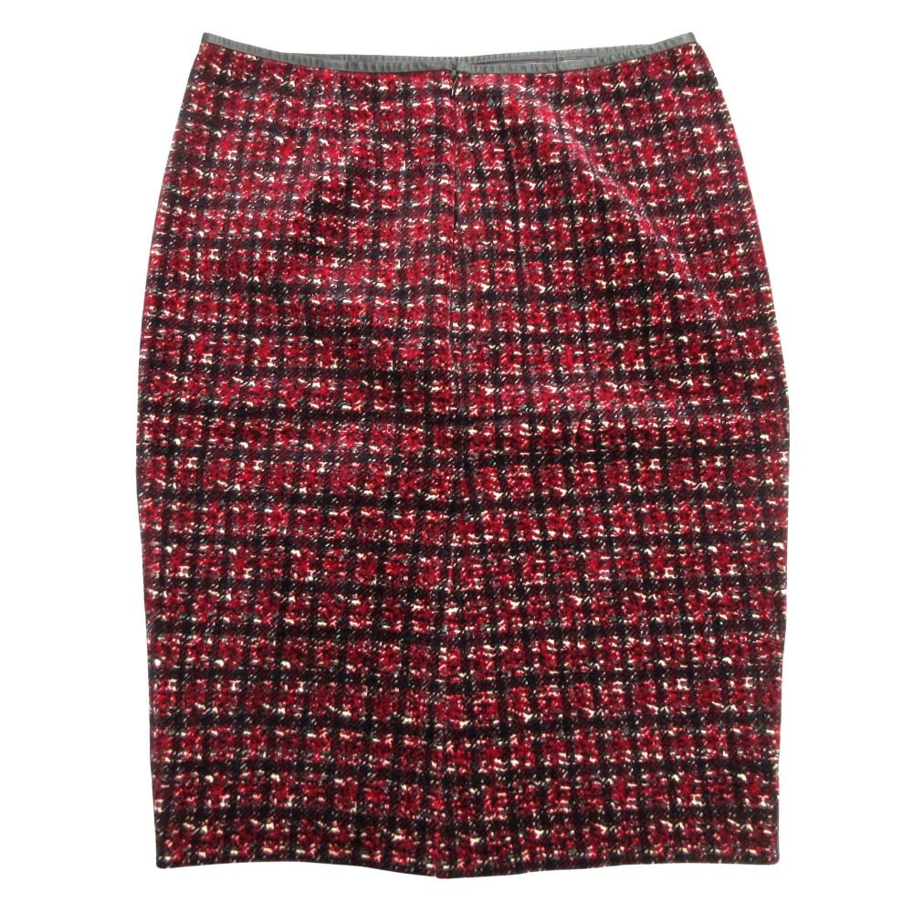 12AW DSQUARED2 ディースクエアード チェック スカート タイト ペンシル パイピング レザー ベロア スリット 42 赤系 レディース 古着