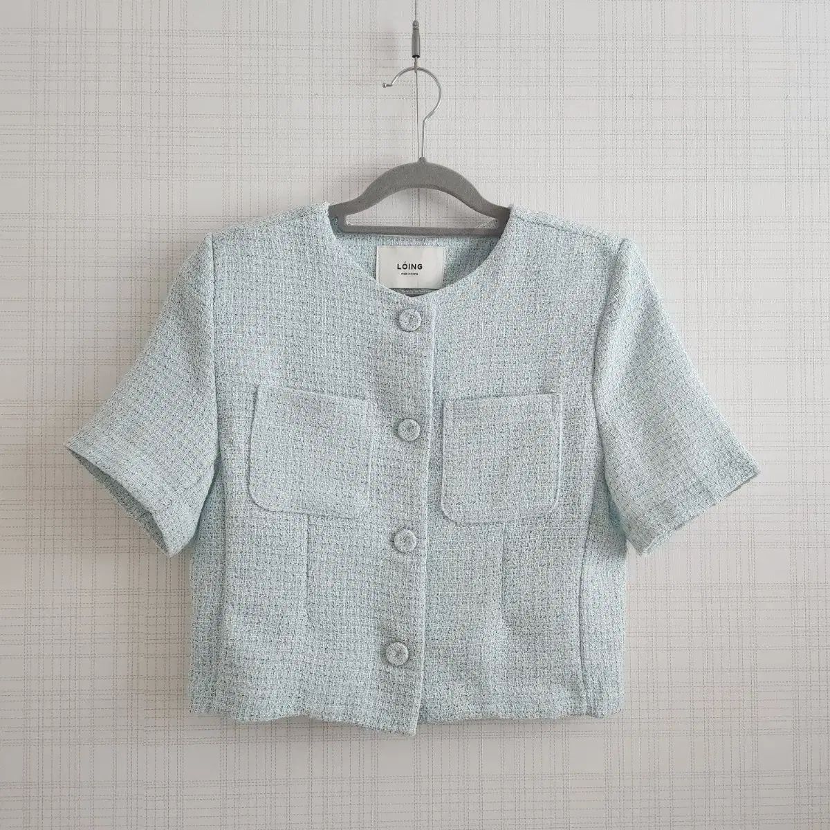 美品 maje マージュ ツイード 中綿 ノーカラージャケット 紫