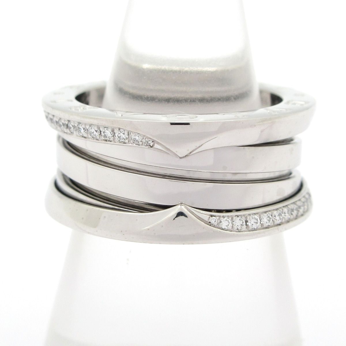 BVLGARI ブルガリ リング 54 B-zero1 3バンドリング K18WG×ダイヤモンド デミパヴェダイヤ