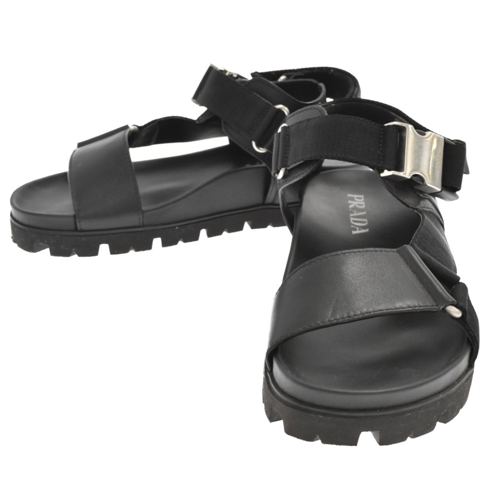 PRADA スポーティーレザー×ナイロンテープサンダルブラック 2X3055