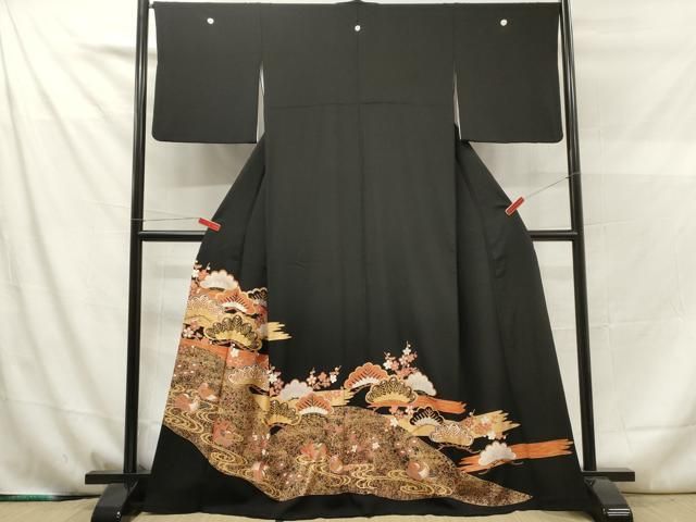 D383 振袖　鴛鴦　流水　金彩　正絹　着物　袷 平和屋着物□豪華振袖 扇面花鳥文 金彩 正絹 逸品 DAAU1889xgの