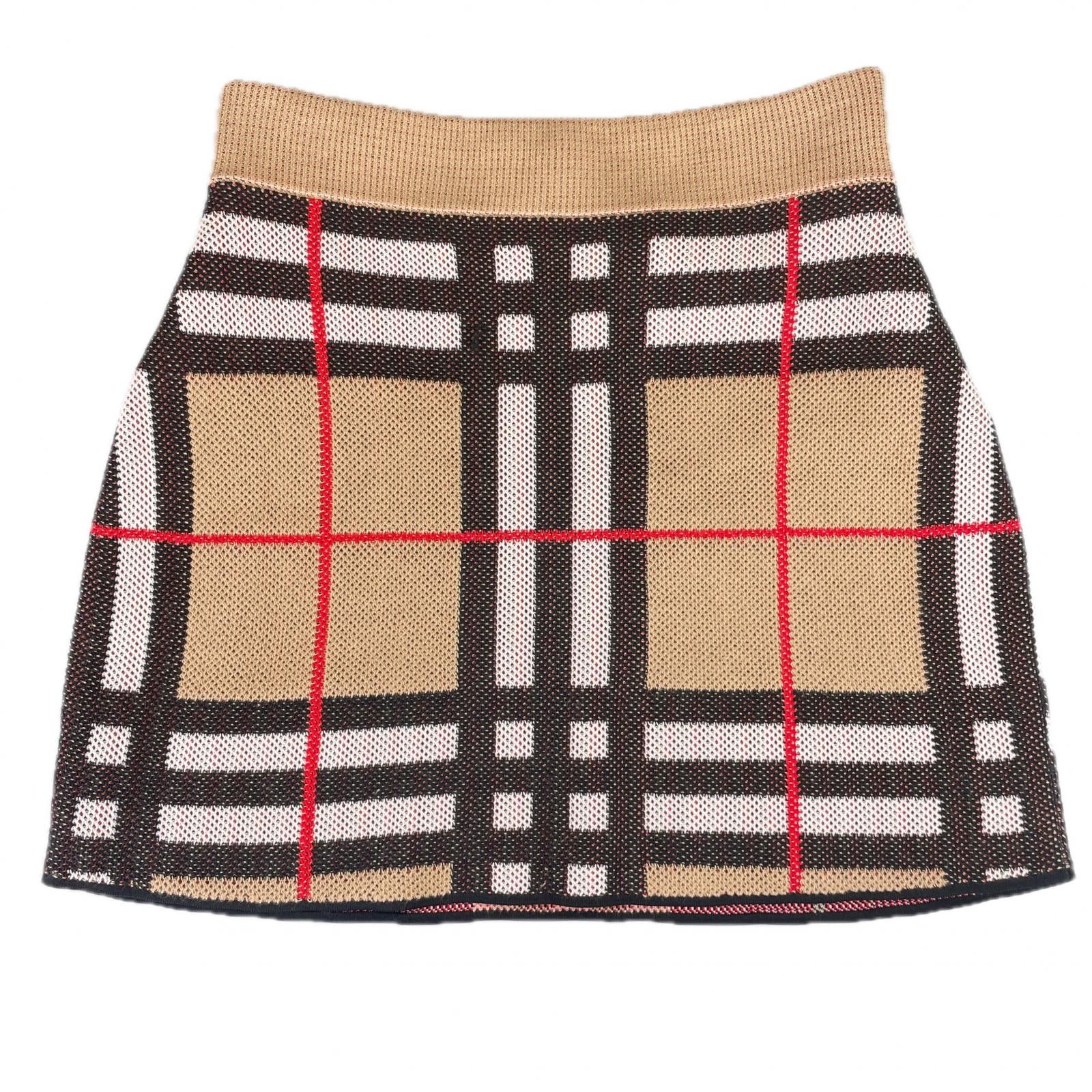 ▲BURBERRY バーバリー 8070352 ノバチェック 台形 ミニスカート ニットスカート マルチ S 正規品 レディース