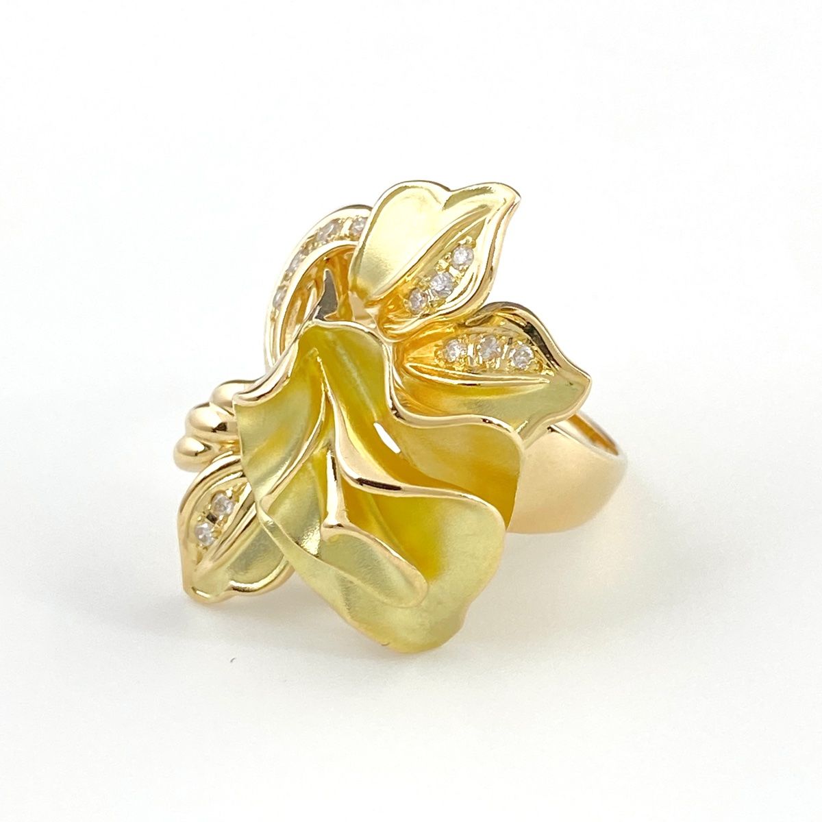 フラワーモチーフ デザインリング YG イエローゴールド 指輪  