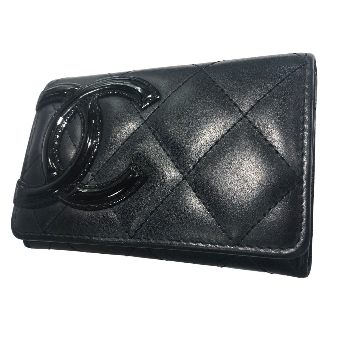 【美品】CHANEL ブラック カンボンライン 名刺入れ 中古】 CHANEL シャネル カンボンライン カードケース ブラック
