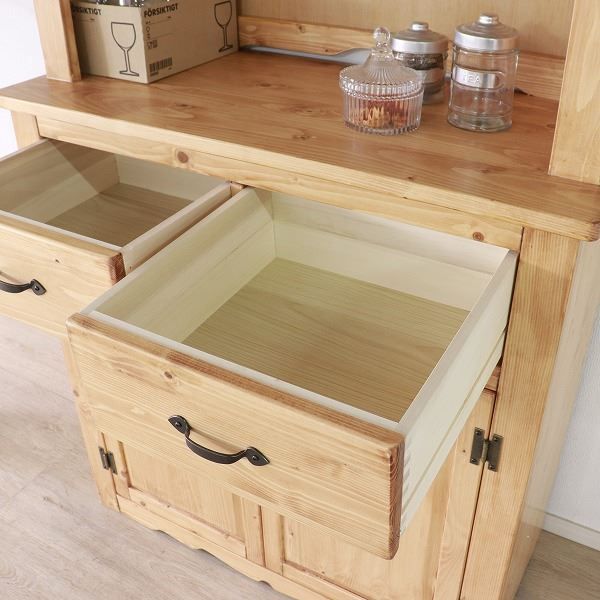 カップボード 約幅90cm LBR ライトブラウン 組立品 食器棚 キッチン 