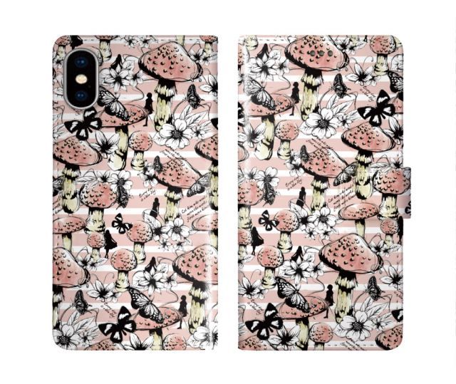 [Google Pixel 3a] iPhone15 ケース スカラー スマホケース 手帳型 iPhone16 ケース iPhone 16 15 14 13 SE 第3世代 第2世代 スマホカバー 全機種対応 手帳 ScoLar キノコ チョウ お花 メルヘン