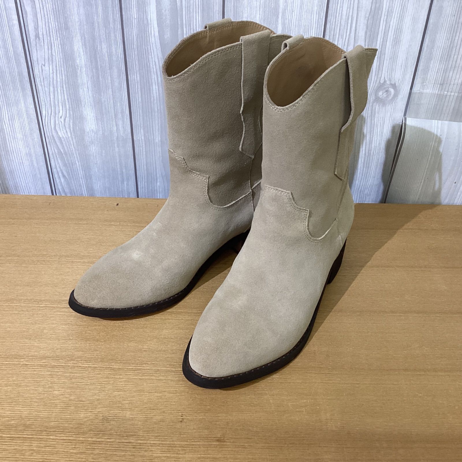 MOHI スェード ウェスタンブーツ ベージュ サイズ36 23.0cm MS0048