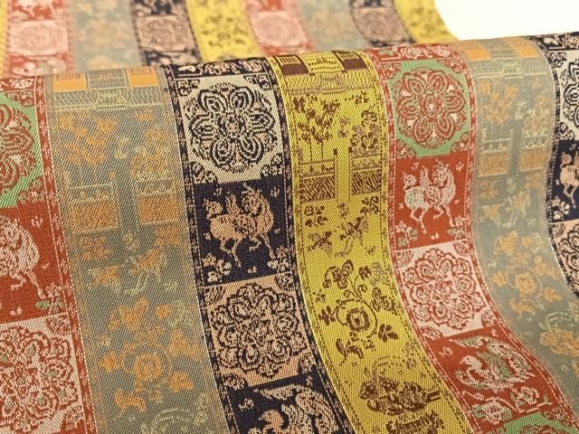 平和屋着物●龍村美術織物　たつむら　九寸開き名古屋帯　紅牙瑞錦　正絹　逸品　AABA4965np 平和屋着物○龍村美術織物 たつむら 九寸開き名古屋帯 紅牙瑞錦 正絹