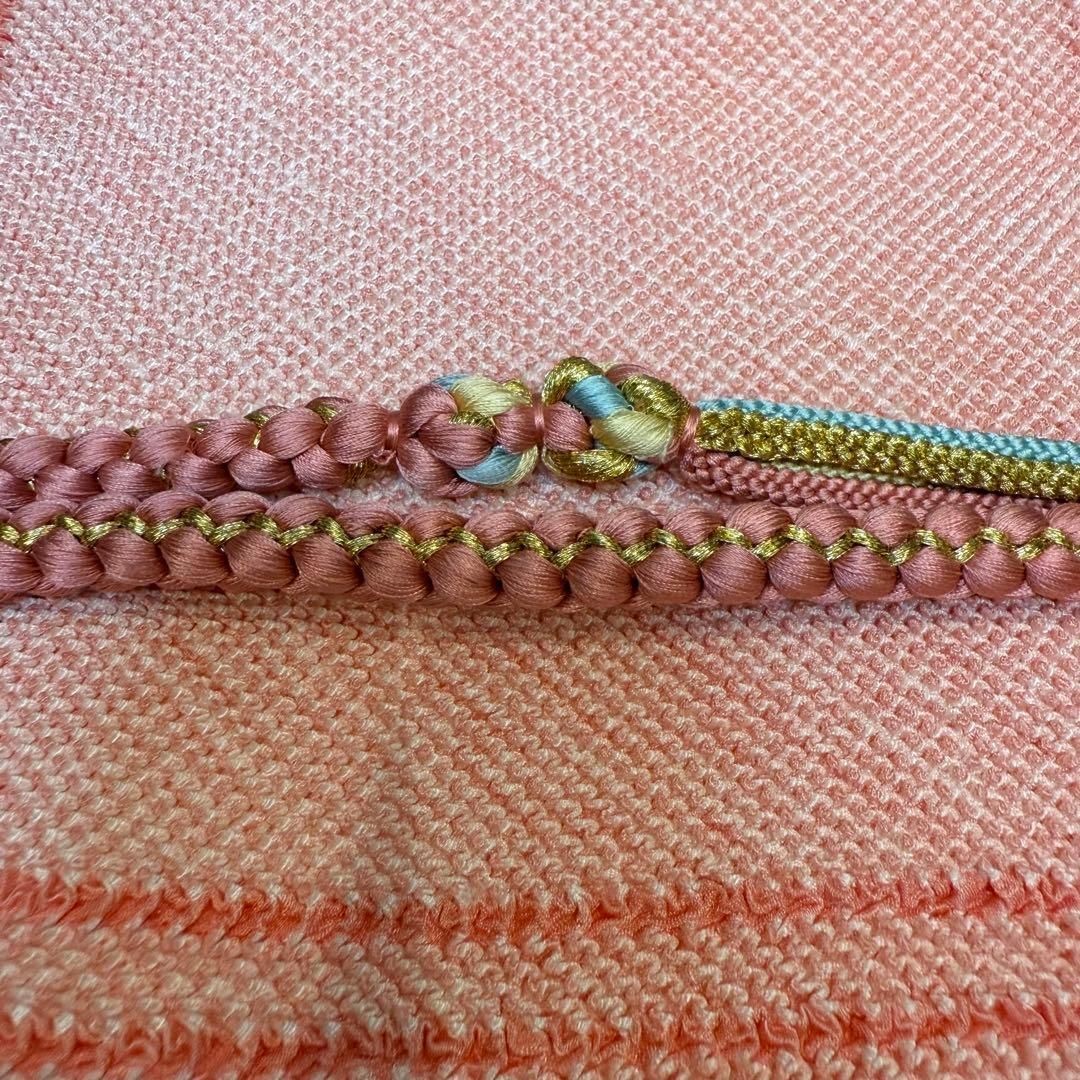 超美品 正絹 振袖用 帯揚げ 帯締め 刺繍半衿 飾り紐 4点セット ピンク