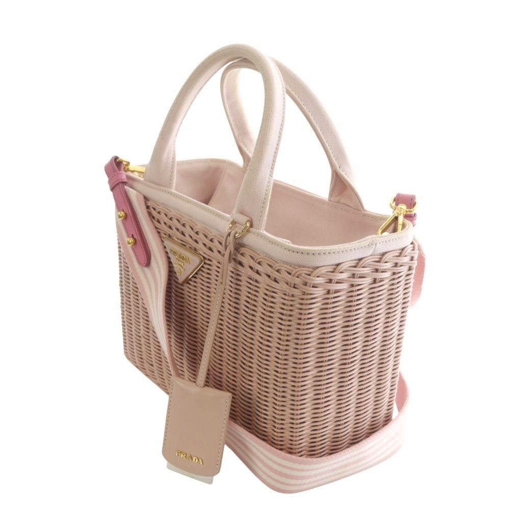 プラダ PRADA CANAPA ウィッカー 2WAYハンドバッグ ショルダー カゴ ピンク 1BG835 |AQ OS OH