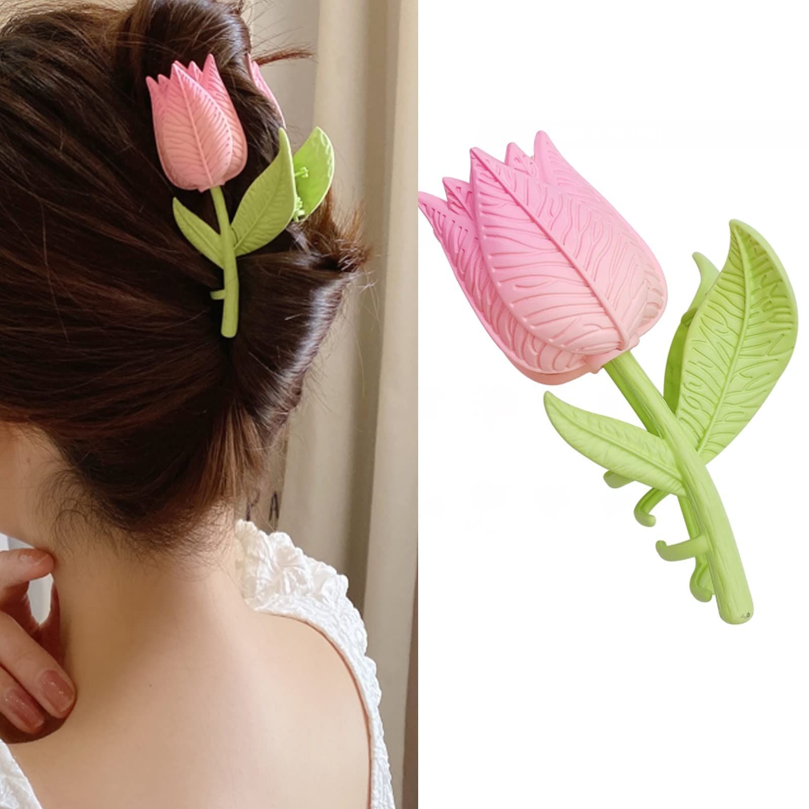 HAPVITAL バンスクリップ ヘアクリップ オフィス シンプル ヘアアクセサリー 髪留め 髪飾り クリップ 大きめ オフィス 人気 おしゃれ 贈り物 レディース用 韓国風 (チューリップ)