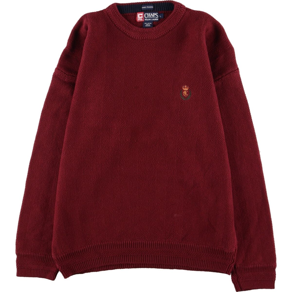 古着 ラルフローレン Ralph Lauren CHAPS チャップス ヘリンボーン コットンニットセーター メンズL /eaa364589 【中古】/eaa364589