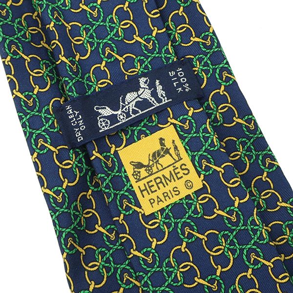 HERMES エルメス ネクタイ9cm ネイビー×イエロー シルク ブランド r-he