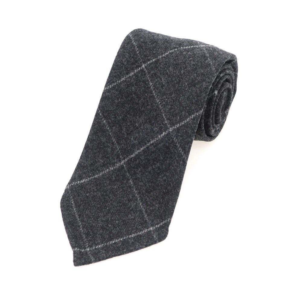 【中古】【未使用】イージーカペッリ E.G.CAPPELLI Sharon別注 ウール チェック柄ネクタイ ダークグレーxホワイト【メンズ】