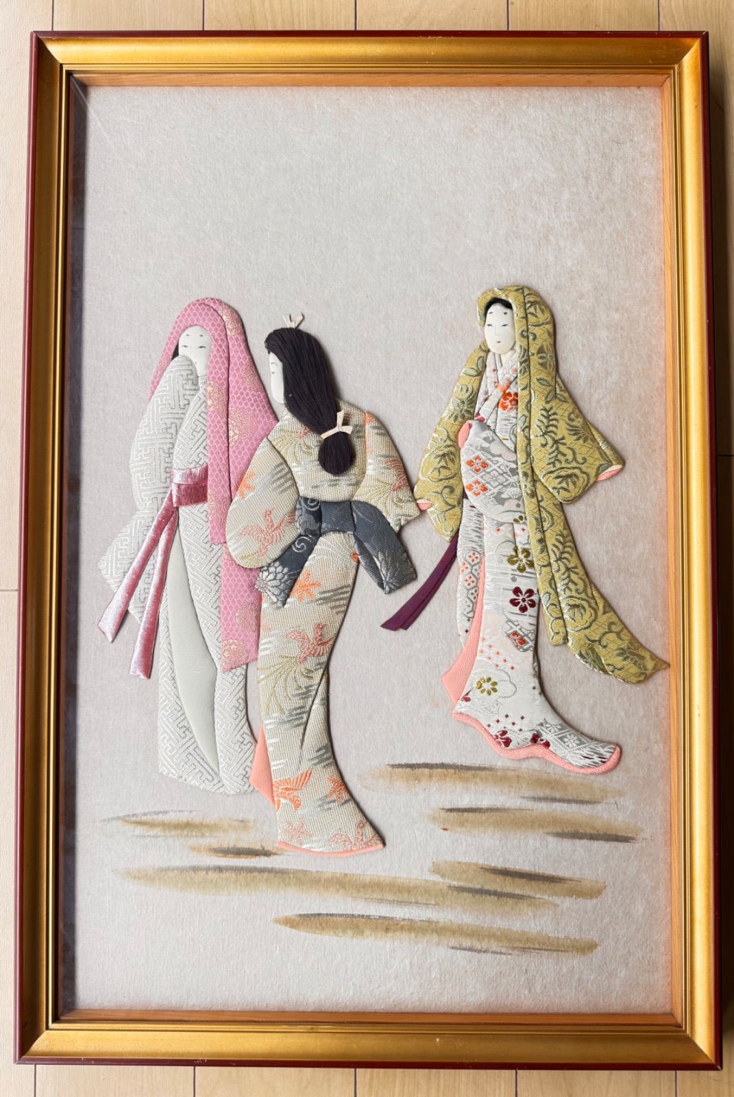 107 押し絵 くるみ絵 押絵 日本画 美術品 時代物 額付き 押絵細工