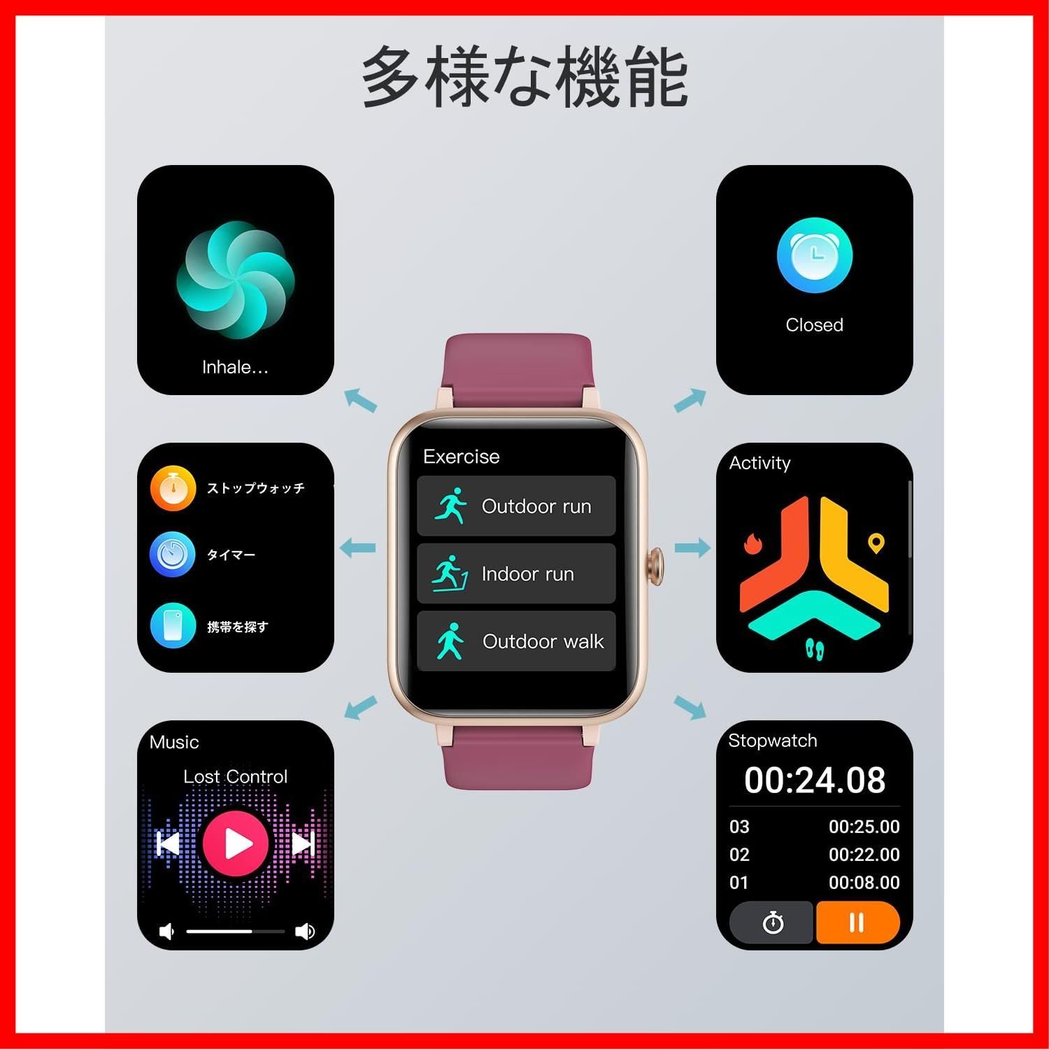 GanRiver スマートウォッチ 万歩計 腕時計型 レディース iphone アンドロイド対応 Smart Watch Women HD画面  長持ちバッテリー 多種類運動モード 歩数計 ストップウォッチ タイマー Line 着信通知 日本語アプリ説明書 - メルカリ