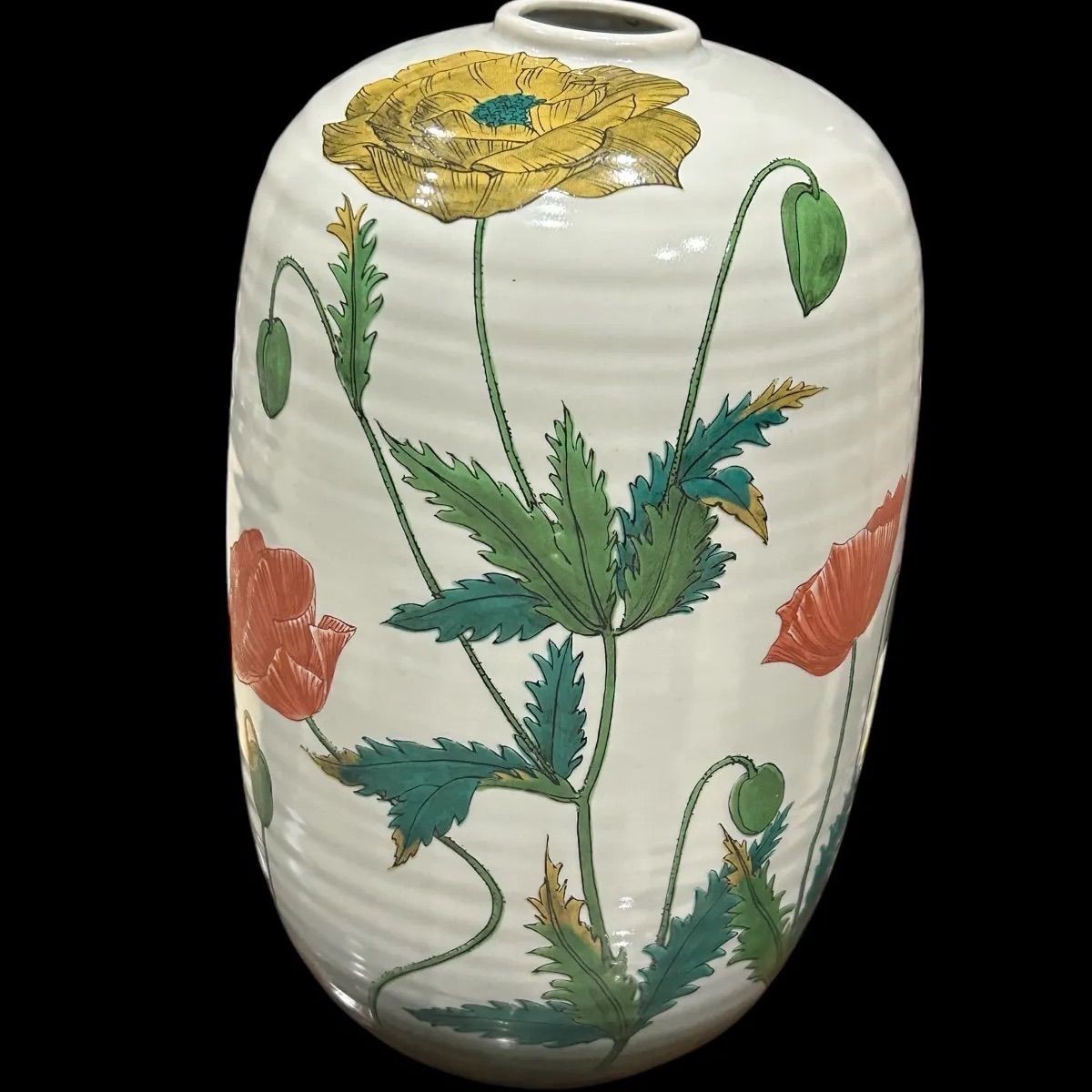九谷焼　山本孝　雅号　山本長左　作　色絵　芥子の花　花瓶　壺　飾り物　オブジェ 九谷焼 山本孝 雅号 花柄 色絵 芥子の花 花瓶 壺 フラワーベース