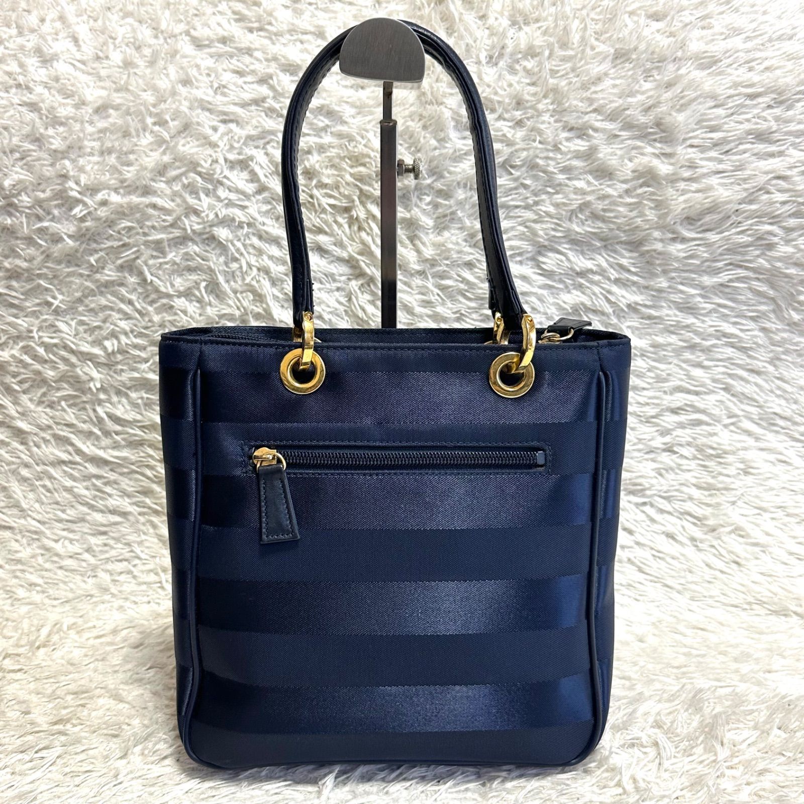 美品】courreges クレージュ ハンドバッグ ナイロン レザー デカロゴ 