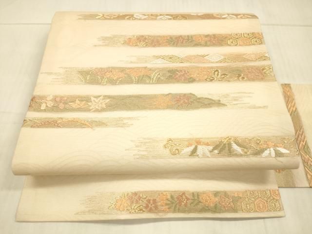 平和屋着物＊夏物 九寸名古屋帯 唐織 横段草花文 金糸 正絹 DAAX0032cm