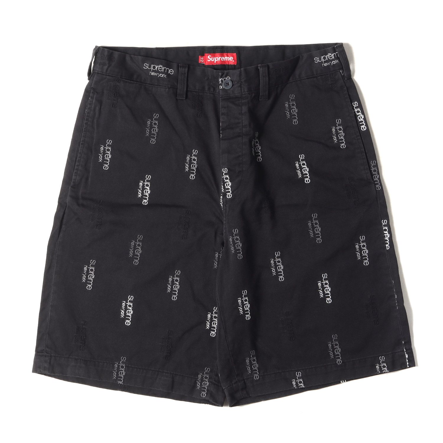 美品 Supreme シュプリーム パンツ サイズ:32 23SS クラシックロゴ柄 ツイル チノ ショーツ Classic Logo Chino Short ブラック 黒 ボトムス ズボン ショートパンツ【メンズ】