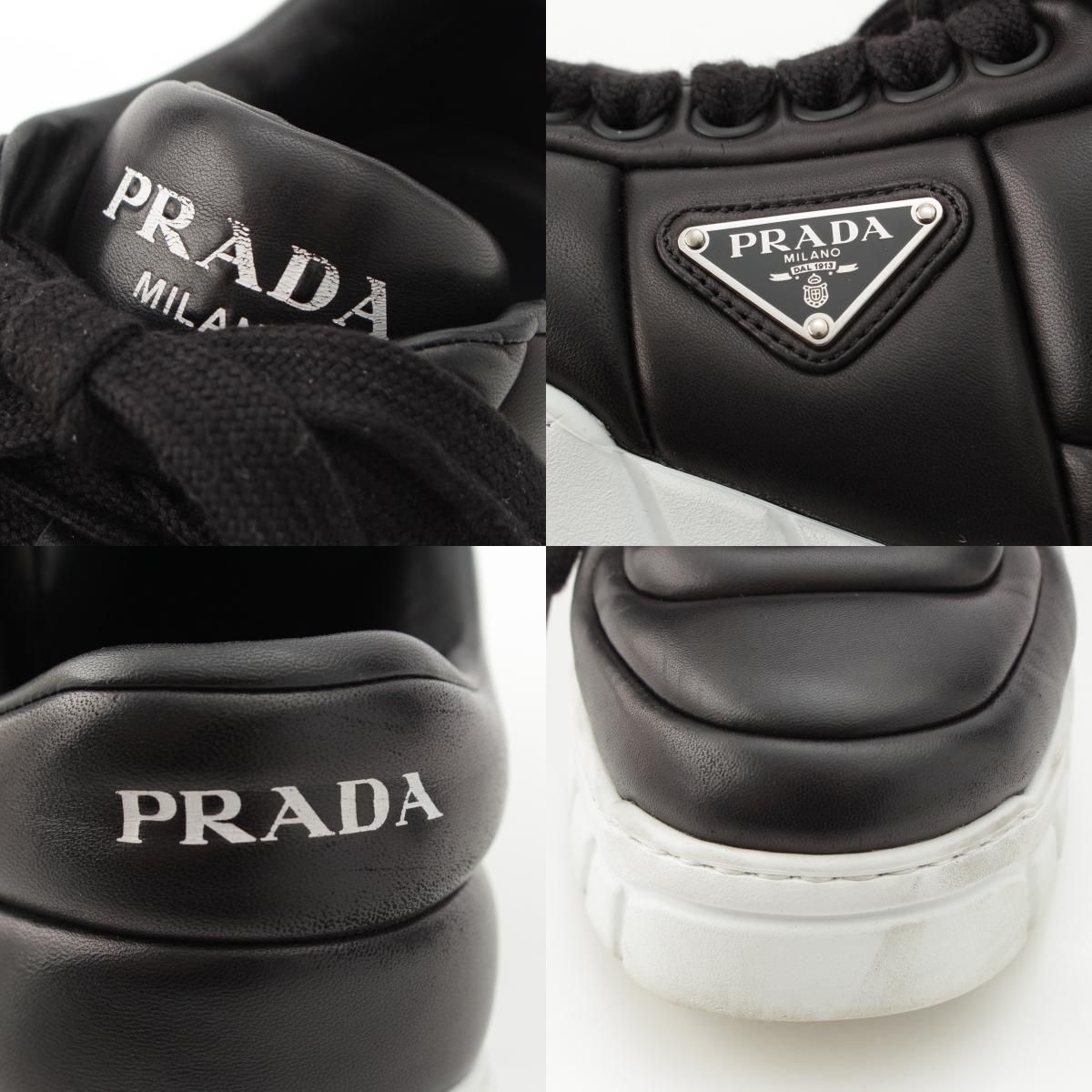 プラダ ナッパレザー トライアングルロゴ パデッド スニーカー 厚底 シューズ ブラック 5 KIN-KAAI_COM