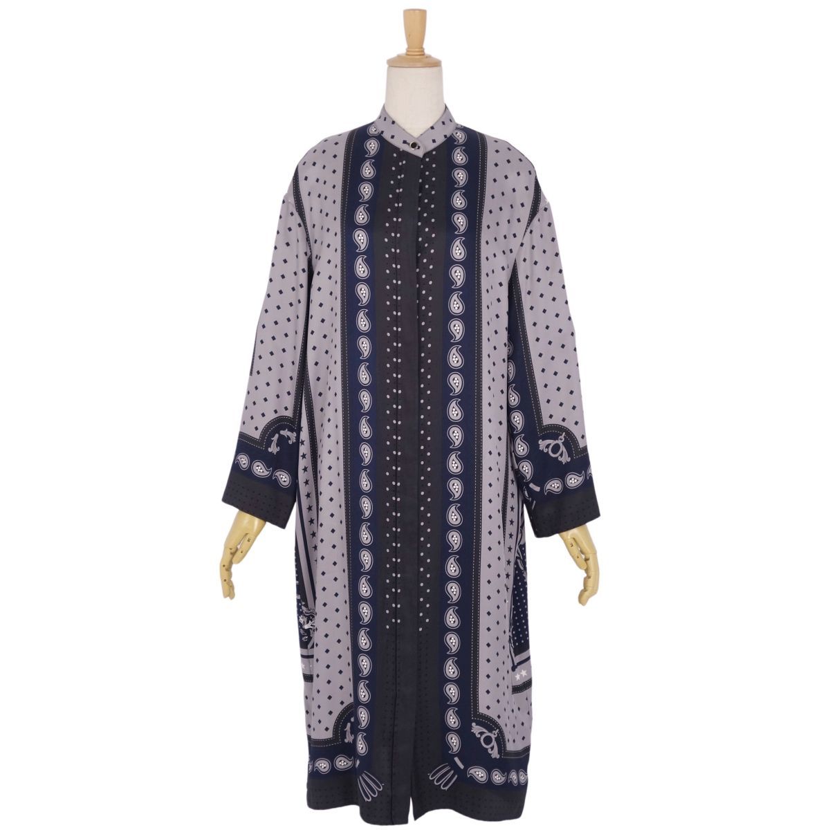 美品　HERMES シルク　エルメス刺繍　ベルト付　コート　ワンピース 美品 HERMES シルク エルメス刺繍 ベルト付 コート ワンピース 楽天