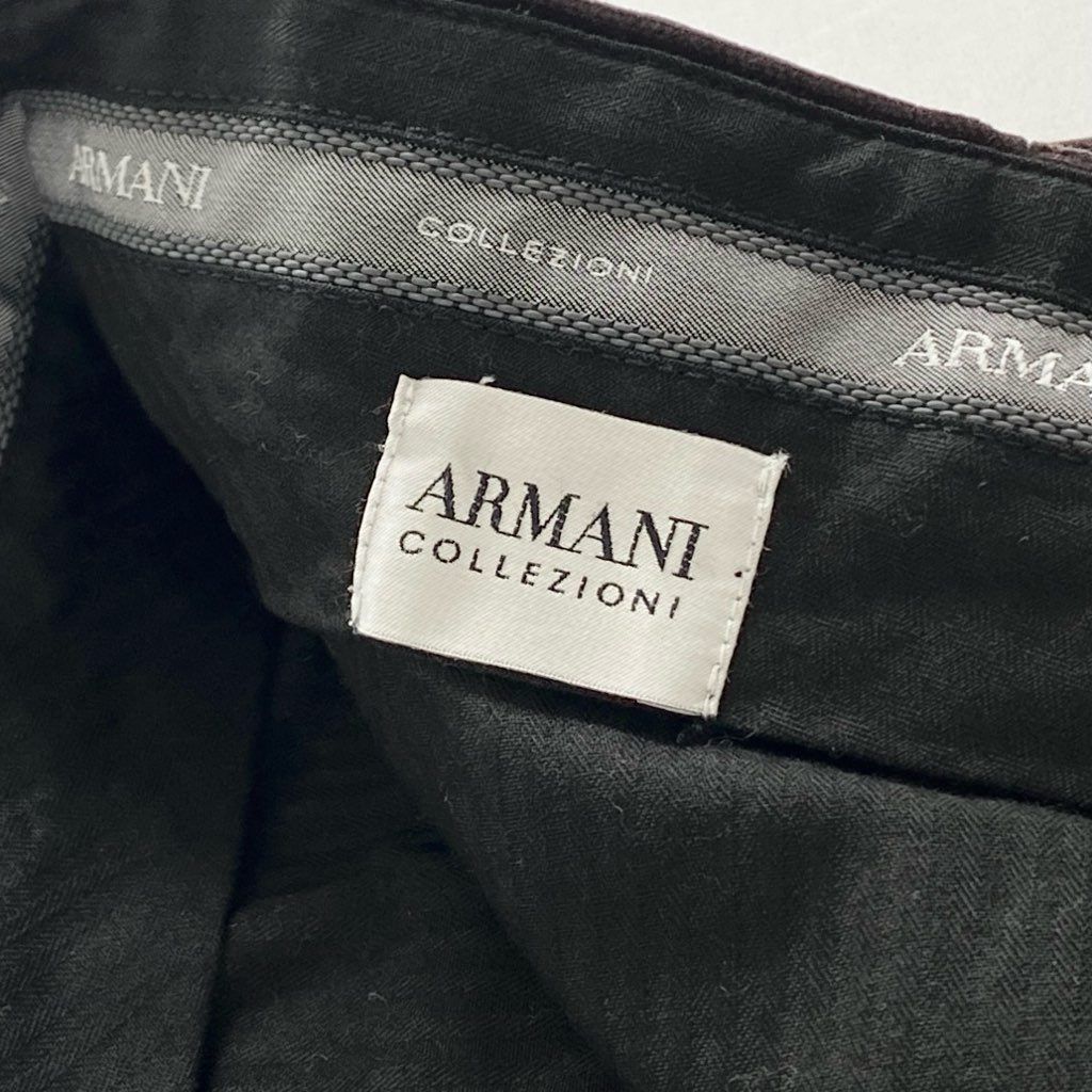 28d23 ARMANI COLLEZIONI アルマーニ コレッツォーニ ストライプ ベロアパンツ 54 ブラウン 光沢感 ボトムス