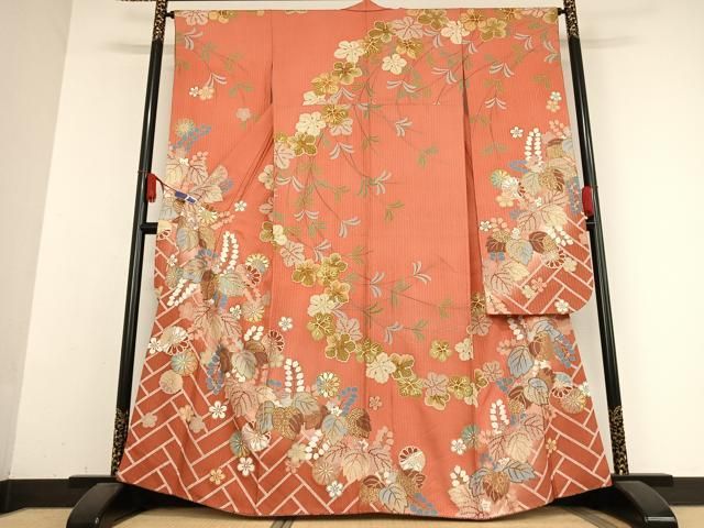 平和屋着物●豪華振袖 草花文 桐 金彩 正絹 AABB0112zg