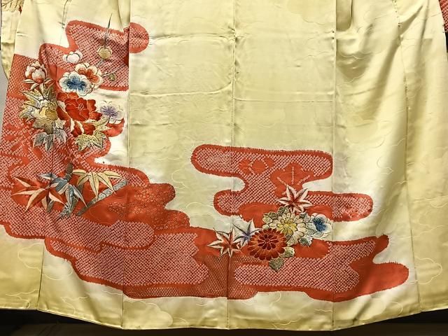 振袖 豪華 金箔 金駒刺繍 亀甲 七宝 鶴 正絹 広衿 袷 着物 AK-3025 振袖 豪華 金箔 金駒刺繍 亀甲 七宝 鶴 正絹 広衿 袷 着物 AK
