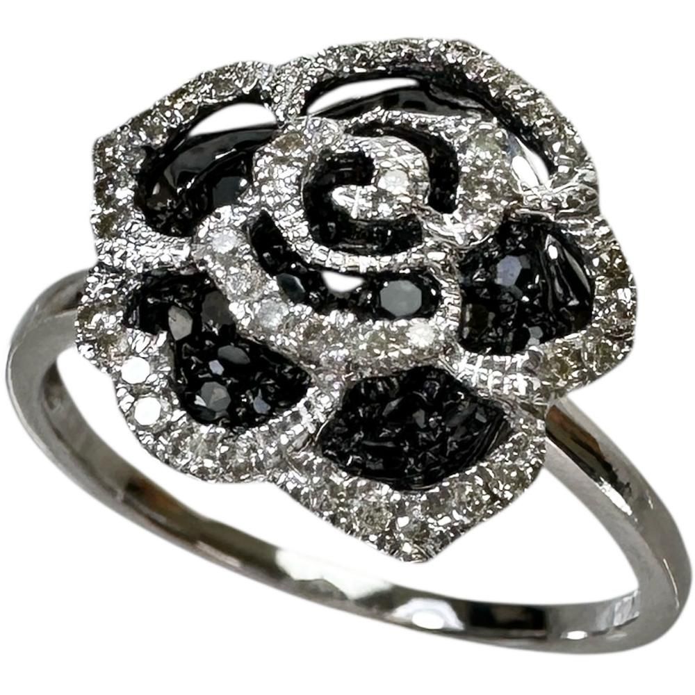 15.5号 薔薇 バラモチーフ ダイヤモンド ブラックダイヤモンド 0.50ct リング 指輪 K18WGホワイトゴールド 18金 3.3g レディース 真子質店 NN