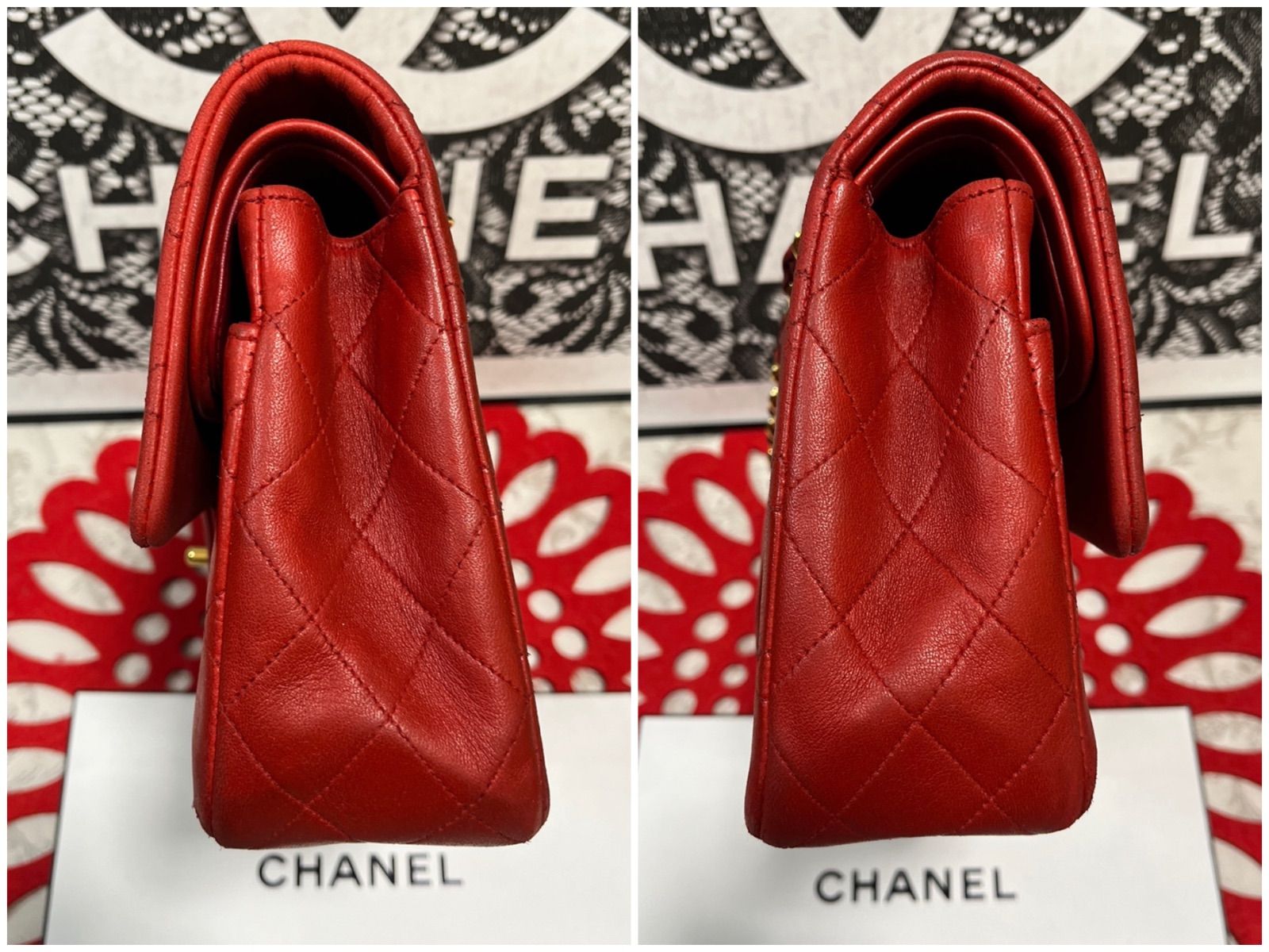 シャネル CHANEL マトラッセ ダブルフラップ ダブルチェーン 赤 097
