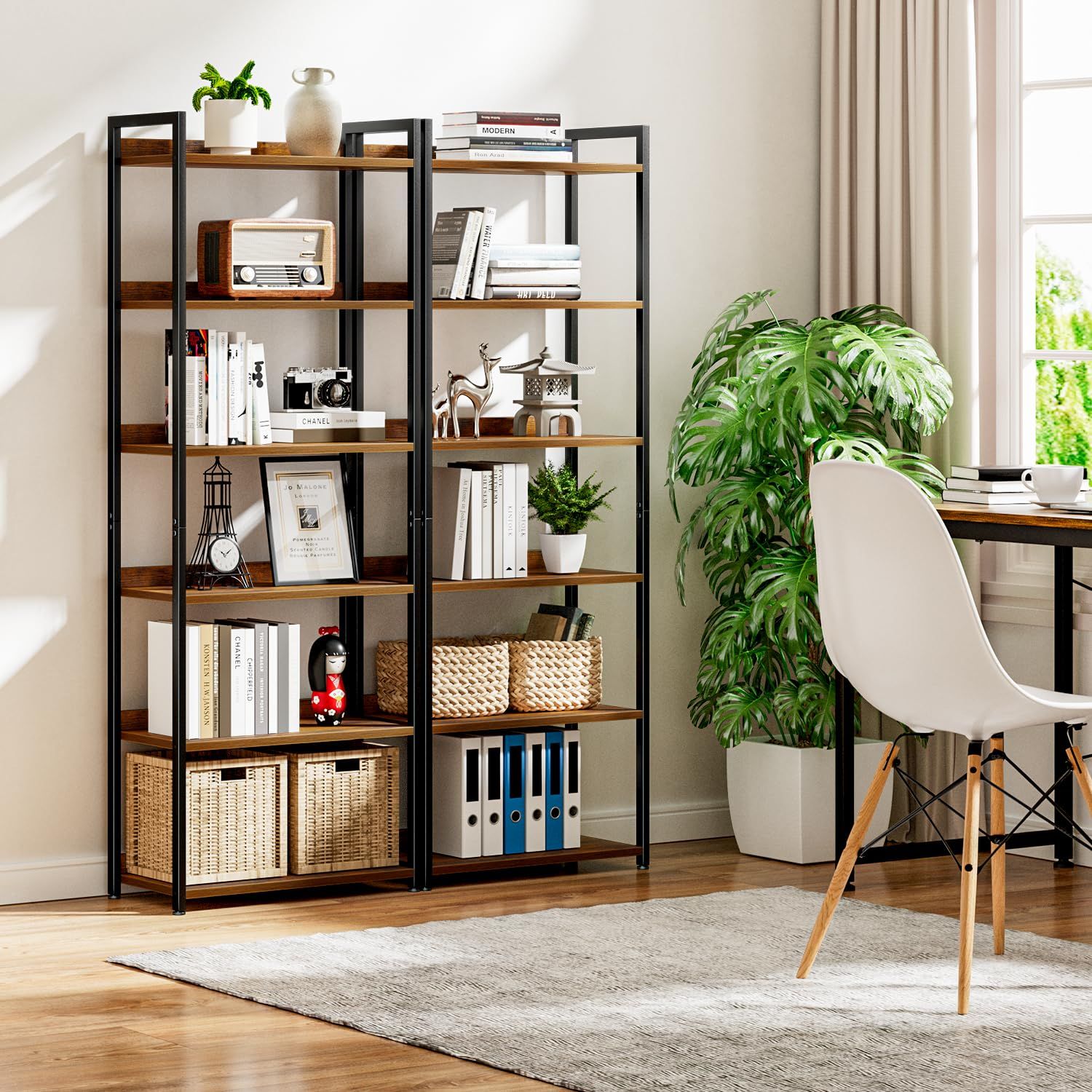 kukeimaruオープンラック 6段本棚 オフィス収納棚 幅60㎝×奥行30㎝×高さ169㎝ リビング 寝室 オフィスに適用する レトロ