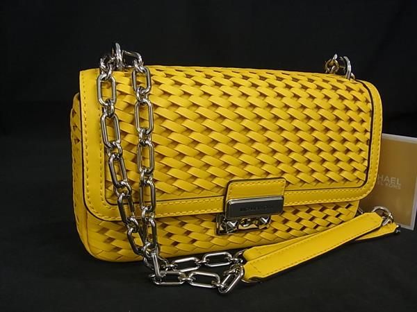 MICHAEL KORS マイケルコース レザー ショルダーバッグ クロスボディ 肩掛け イエロー系×シルバー系 BP1092