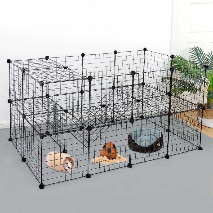 ペットフェンス ペットサークル 2階建て 階段付き DIY 安定性良い 約束バンド付属 小型犬 子猫 ウサギ 小動物用 多用途 簡易フェ