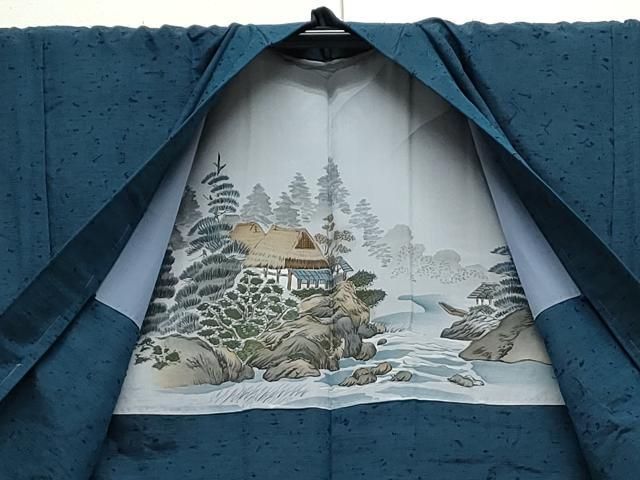 平和屋着物○男性 紬 髭紬羽織セット 薄縹色 藍色 正絹 逸品 未使用